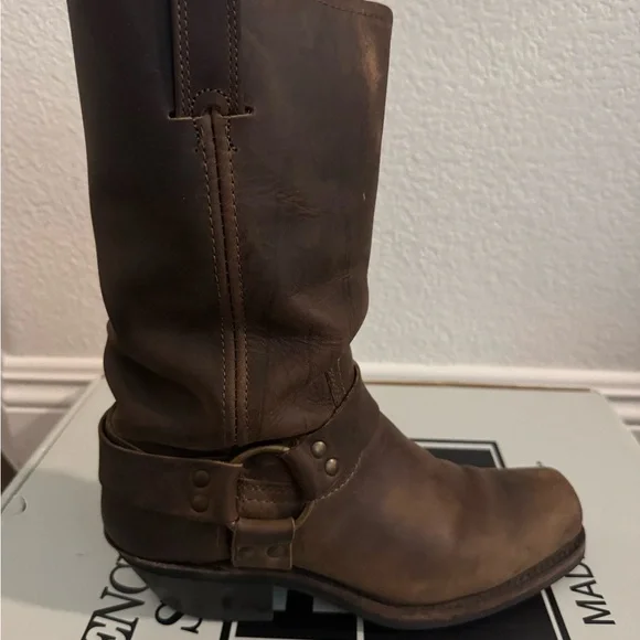 Tan Frye Harness Leather Boots - Picture 1 of 14